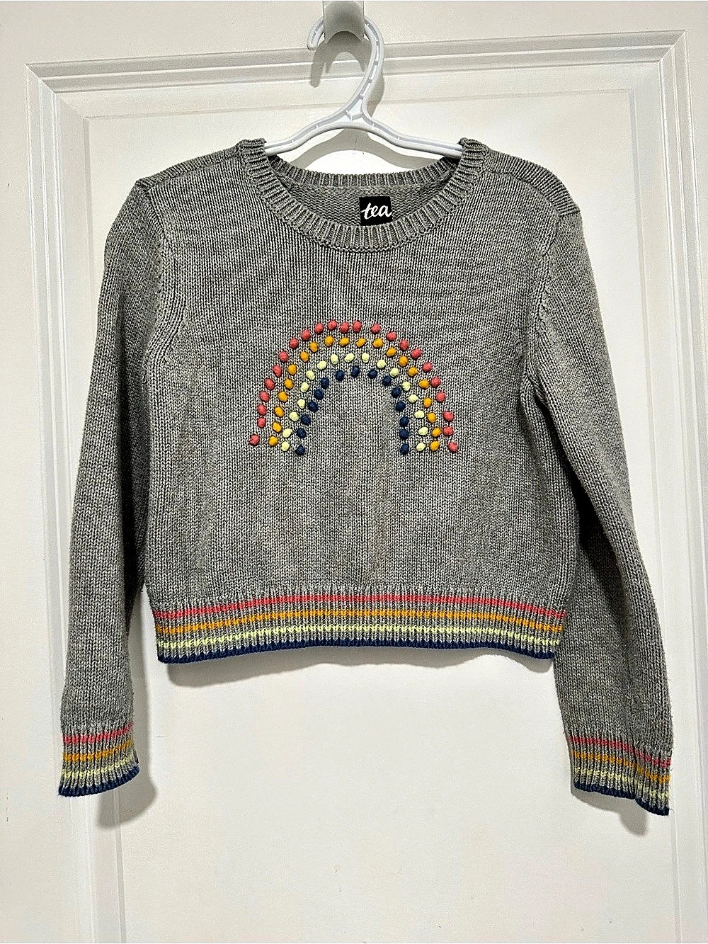 Tea Collection Rainbow Sweater Gray 100% Cotton Size Small (4-5)